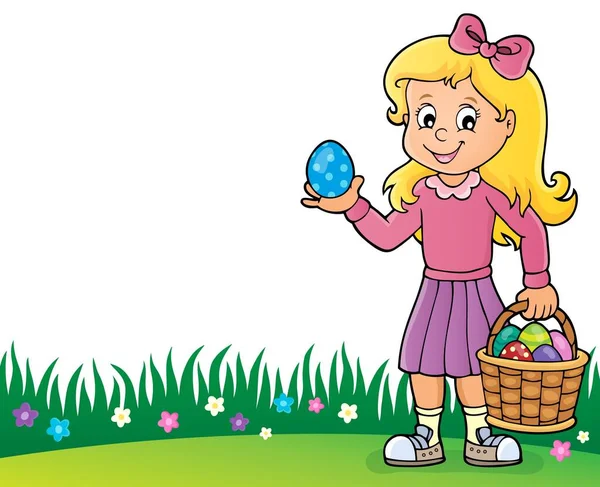 Girl Easter Eggs Theme Image Eps10 Vector Illustration — Stock Vector