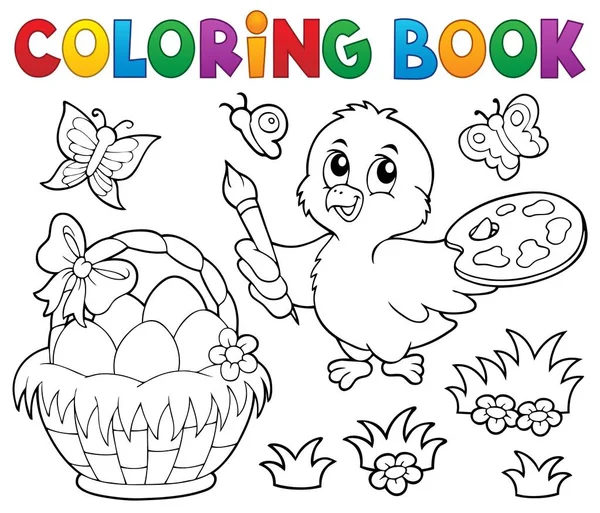 Libro Colorare Tema Pasquale Con Pollo Eps10 Illustrazione Vettoriale — Vettoriale Stock