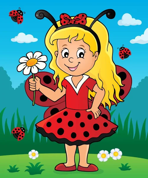 Gadis Ladybug Tema Gambar Eps10 Vektor Ilustrasi - Stok Vektor