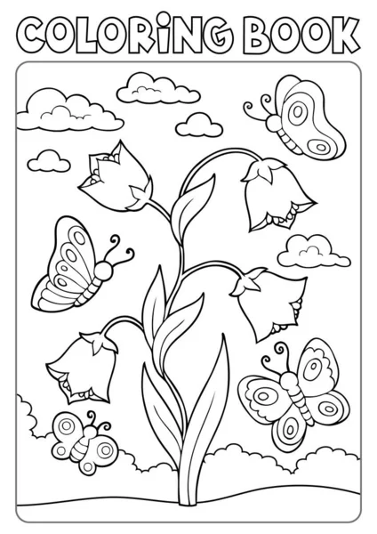 Libro Colorare Campanula Farfalle Eps10 Illustrazione Vettoriale — Vettoriale Stock