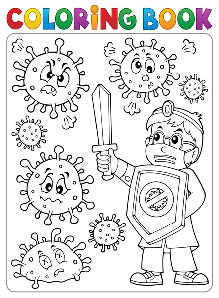 Coloring Book Doctor Fighting Virus Eps10 Vector Illustration — Stock Vector