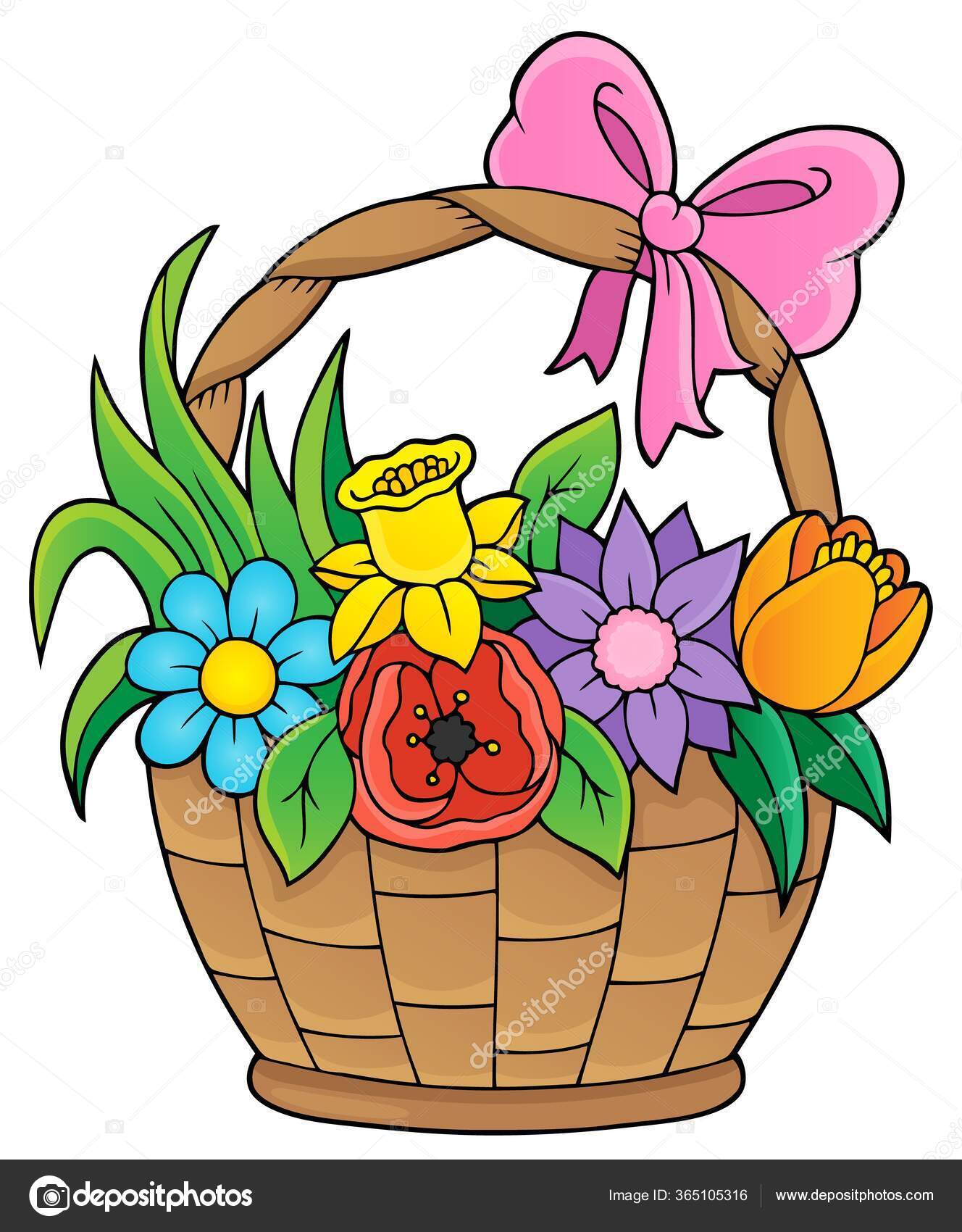 Ink Painting Of Flower Basket | DesiPainters.com