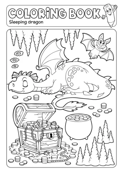 Malbuch Drache Und Schatzkiste Eps10 Vektorillustration — Stockvektor