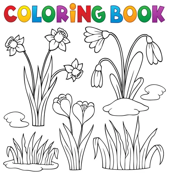 Coloring Book Early Spring Flowers Set Eps10 Vector Illustration — Stock Vector