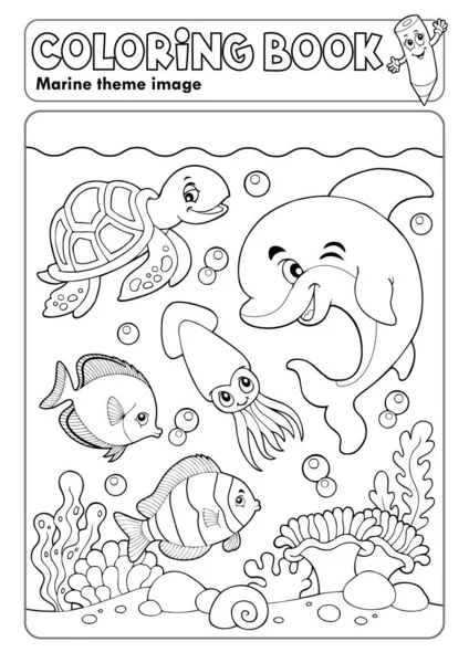 Livro Para Colorir Tema Vida Marinha Eps10 Ilustração Vetorial —  Vetores de Stock