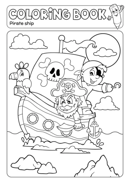 Livre Colorier Bateau Pirate Thème Illustration Vectorielle Eps10 — Image vectorielle