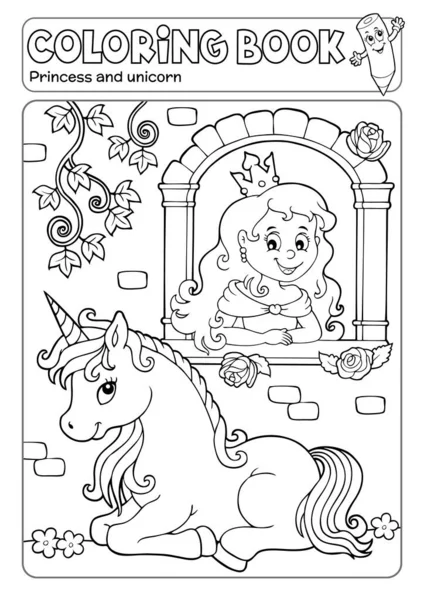 Libro Para Colorear Princesa Unicornio Eps10 Ilustración Vectorial — Vector de stock