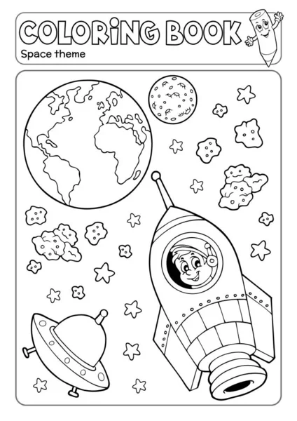 Libro Para Colorear Espacio Tema Eps10 Ilustración Vectorial — Vector de stock