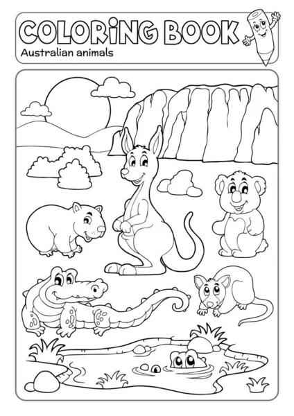 Libro Para Colorear Varios Animales Australianos Eps10 Vector Ilustración — Vector de stock