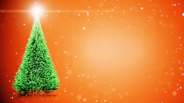 Boldog karácsonyi üdvözlőlap: karácsonyfa, könnyű hópelyhek