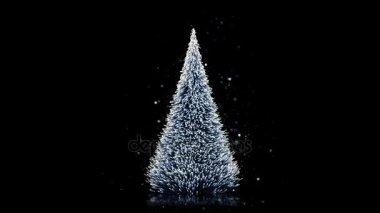 Neşeli Noel tebrik kartı: ışık, düşen kar taneleri ve yıldız parlayan ile Noel ağacı