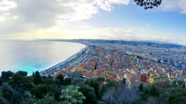 Bela vista aérea panorâmica da praia na cidade de Nice — Vídeo de Stock