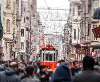 Taksim Istiklal Street. Istanbul, Turkey. Tilt-shift photo clipart