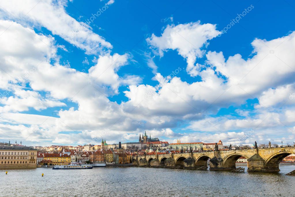 Aerial view of Charles Bridge in Prague