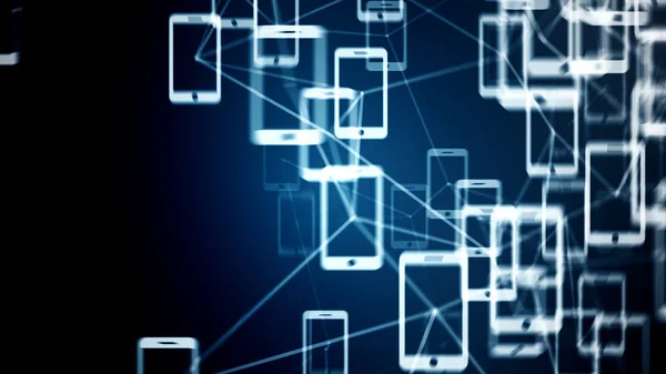 Conexões entre telefones, conceito de TI de tecnologia em nuvem — Fotografia de Stock