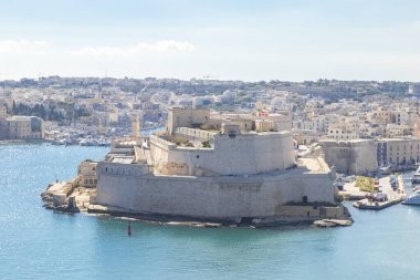 Birgu'daki St. Angelo Kalesi, Yukarı Barrakka Bahçeleri'nden görünüm, Valletta, Malta