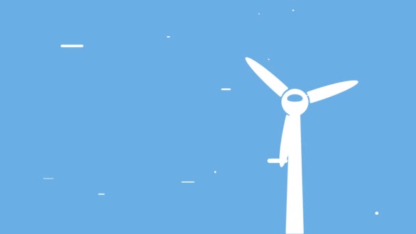 Větrná turbína, jednoduchá animace s rotující větrnou turbínou a větrem — Stock video