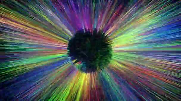 Абстрактна анімація з чорною дірою і барвистими променями — стокове відео