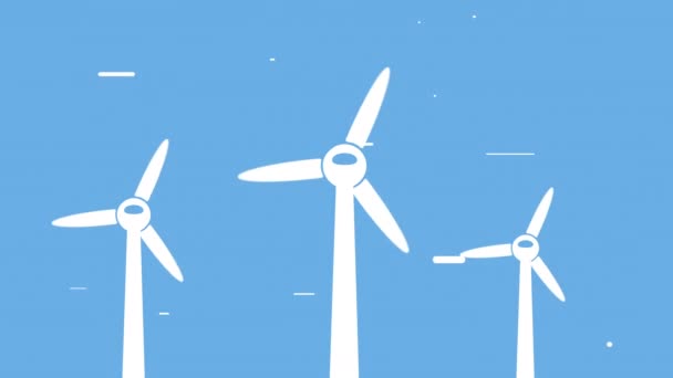 Анимация трёх ветряных турбин — стоковое видео