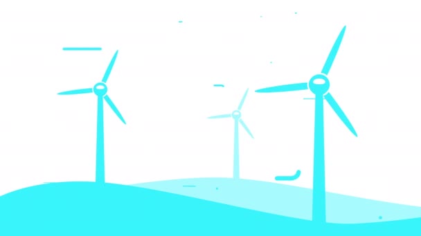 Drei Windräder mit rotierenden Rotorblättern — Stockvideo