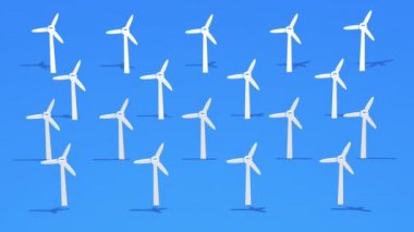 İzometrik görüntüde rüzgar türbinleri ormanı