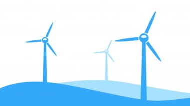 Dönen bıçaklı üç rüzgar türbini.