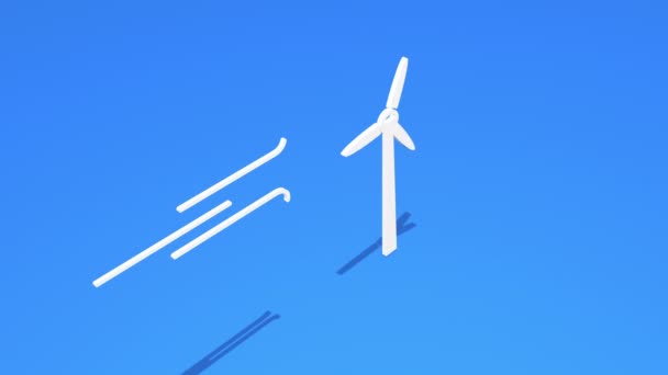 Wind turbine and wind in isometric view — Wideo stockowe