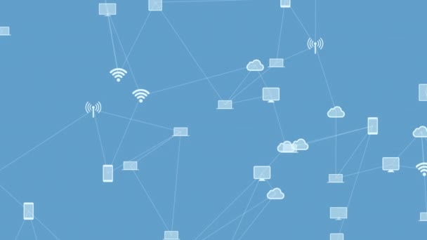 Internet das coisas, fundo das coisas conectadas em movimento caoticamente lento — Vídeo de Stock