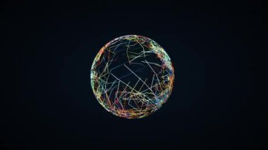 kaotik olarak yavaş hareket eden renkli çizgiler küre şekli