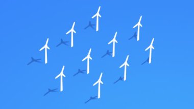 İzometrik görüntüde rüzgar türbinleri, 3 boyutlu eko animasyon