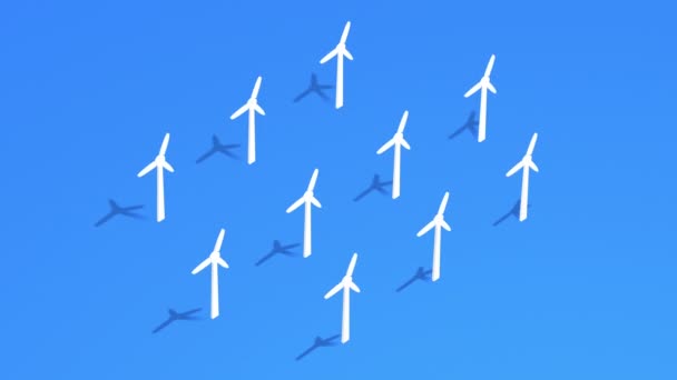 Wind turbines in isometric view, 3D eco animation — Stock Video