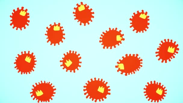 Ζωγραφισμένα στο χέρι κινούμενα σχέδια του coronavirus με κορώνα και αιχμές — Αρχείο Βίντεο