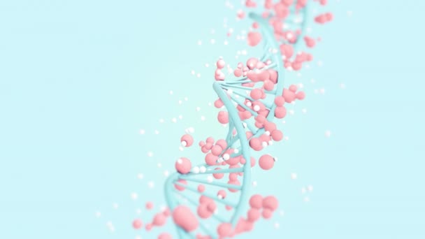 3D-animatie van roterende DNA-streng omsingeld en aangevallen door buitenaardse cellen — Stockvideo