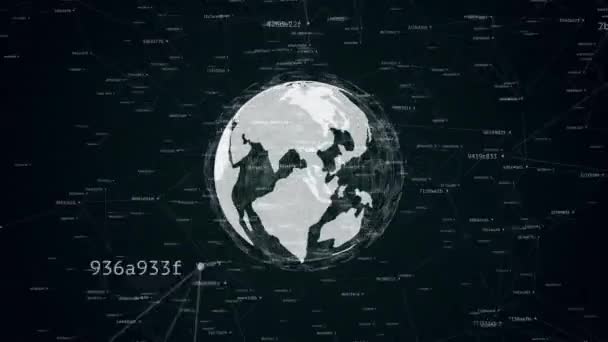 Globe terrestre tournant dans la sphère avec hachage connecté de sorcière de bruit numérique — Video
