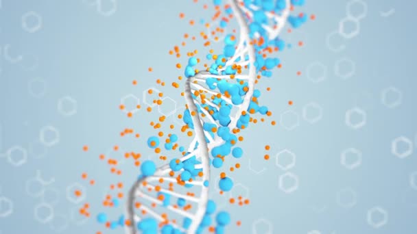 3D-animering av roterande och analyserande DNA-sträng omgiven — Stockvideo