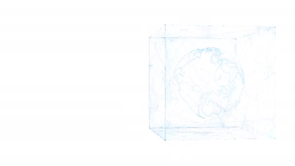 Globo de tierra girando en cubo con ruido geométrico, fondo de tecnología 4K — Vídeos de Stock