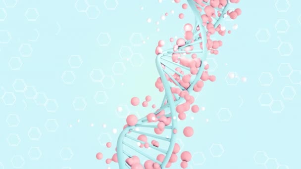 Animazione 3D di rotazione e analisi del filamento di DNA circondato da cellule aliene — Video Stock