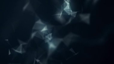 3B fütüristik animasyon. Parlayan üçgenler ve dönen kameralar.