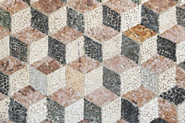 Taştan yapılmış geometrik mozaik. Antika desen.