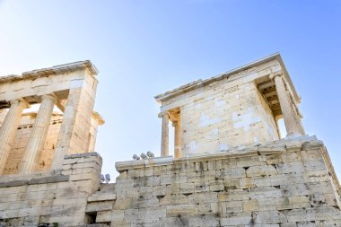 Akropolis manzarası. Atina 'da ünlü bir yer, Yunanistan' ın başkenti. Antik anıtlar.