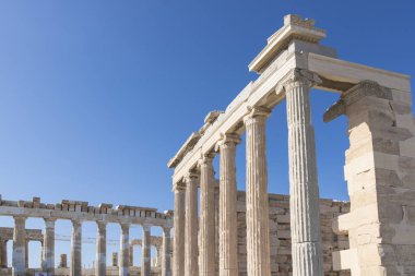 Akropolis manzarası. Atina 'da ünlü bir yer, Yunanistan' ın başkenti. Antik anıtlar.