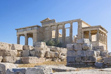 Akropolis manzarası. Atina 'da ünlü bir yer, Yunanistan' ın başkenti. Antik anıtlar.