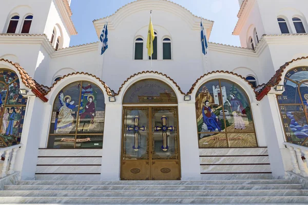 Vista Iglesia San Fotini Grecia Paralia Lugares Famosos Riviera Olímpica —  Fotos de Stock