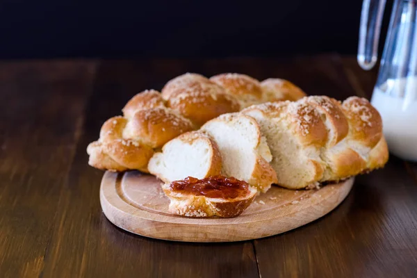 Challah bread on wooden table — Stock Photo, Image