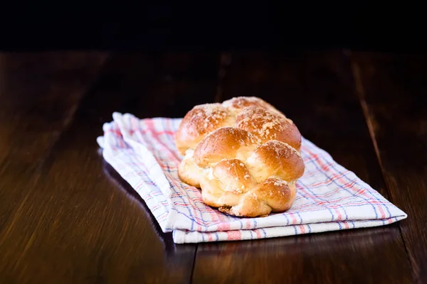 Challah bread on wooden table — Stock Photo, Image