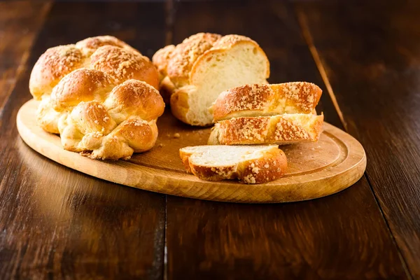 Challah bread on wooden table — Stock Photo, Image