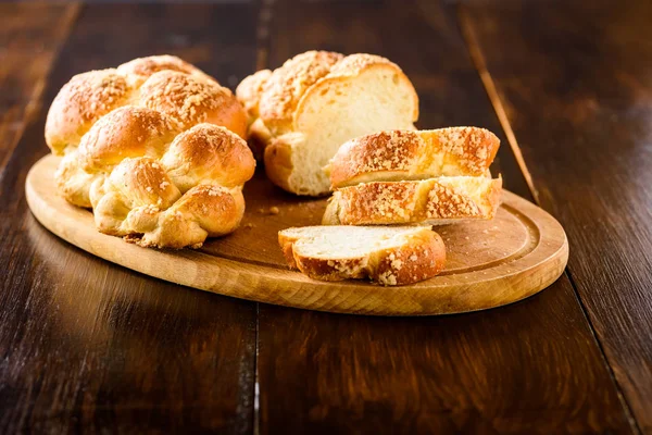 Challah bread on wooden table — Stock Photo, Image