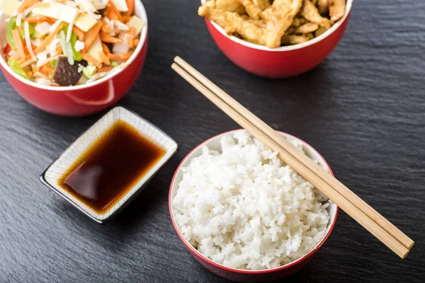 Pork with rice and vegetables — Stock Photo, Image