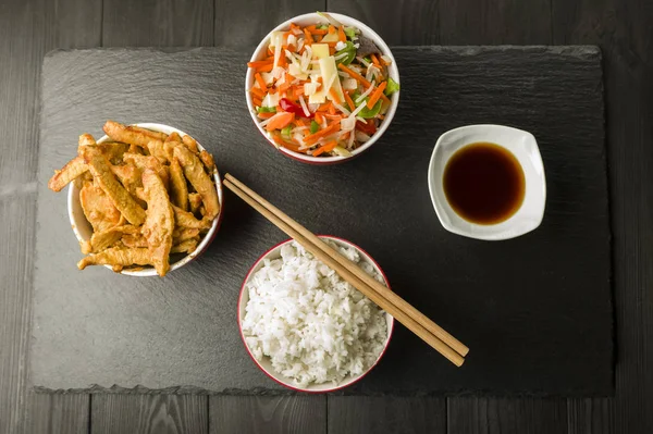 Pork with rice and vegetables — Stock Photo, Image