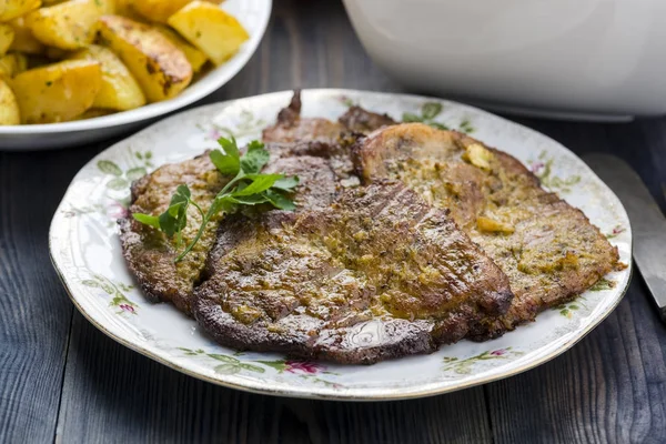 A plate of roast pork — Stock Photo, Image